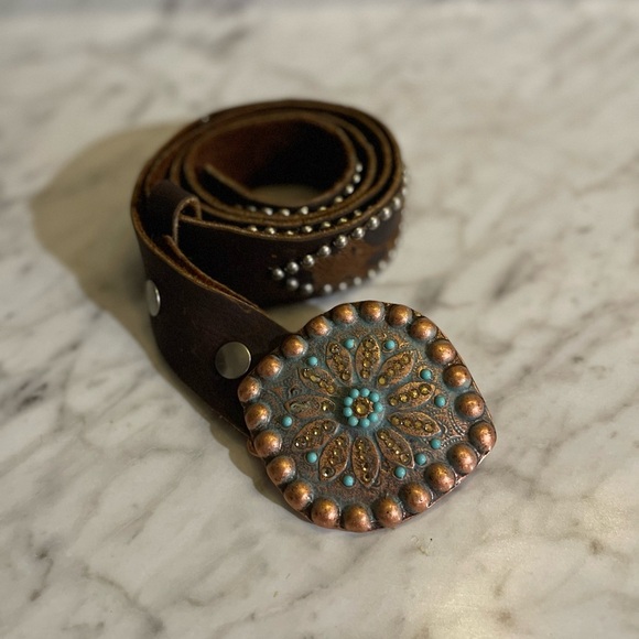 Leatherock Soft Genuine 100% Leather Turquoise studded belt - Picture 3 of 14